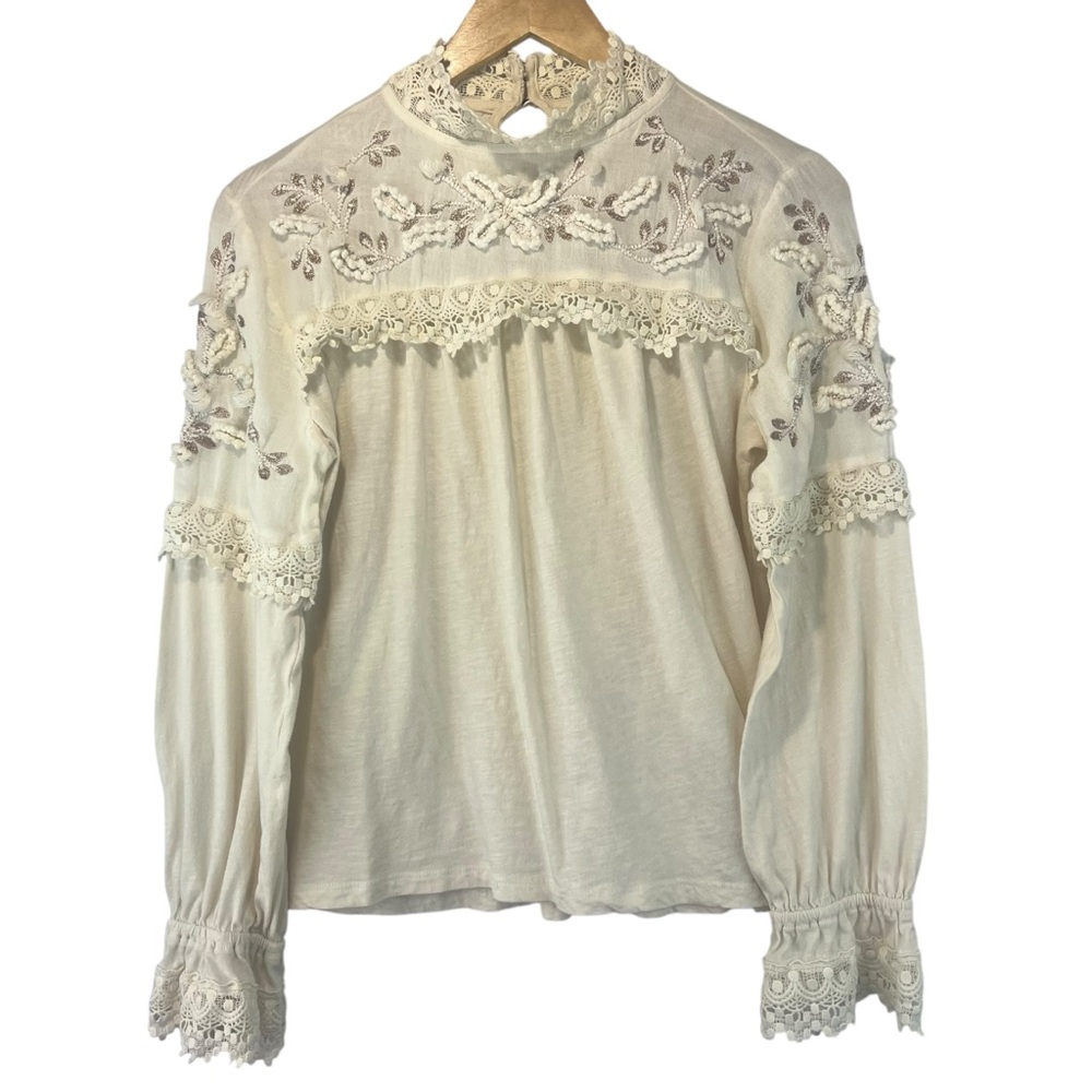 Anthropologie‎ Emma Elegant Cream Lace Embroidered Women's Size Small Top